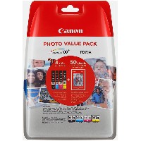 Canon Original Tintenpatrone MultiPack High-Capacity CLI Bk,C,M,Y + Fotopapier PP-201 50 Blatt 6443B006